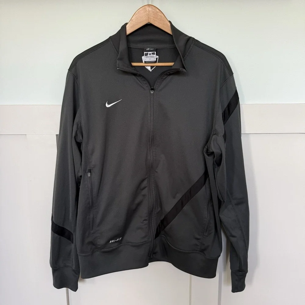 Nike Dri-fit Training Jacket Men's Large Gray Athleisure Full‎ Zip Gym Track